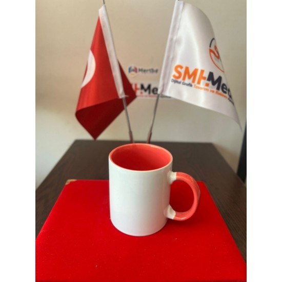 Seramik Latte Açık Kırmızı Saplı Bardak Seramik Latte Açık Kırmızı Saplı Bardak