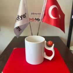 Porsleen Basketbol Top Saplı Beyaz Bardak