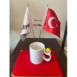 Porselen Emoji Saplı Beyaz Bardak