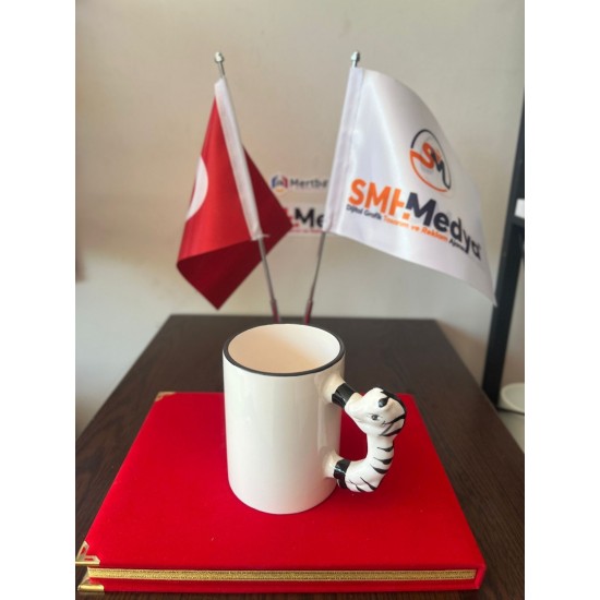Porselen Zebra Desen Saplı Beyaz Kupa Bardak Porselen Zebra Desen Saplı Beyaz Kupa Bardak