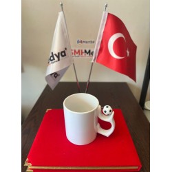 Porselen Futbol Topu Saplı Beyaz Kupa Bardak