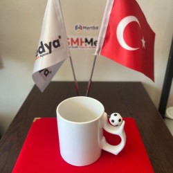 Porselen Futbol Topu Saplı Beyaz Kupa Bardak
