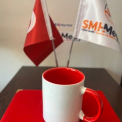 Porselen Kırmızı Saplı Beyaz Kupa Bardak