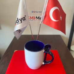 Kaşıklı İçi ve Kulpu Lacivert Kupa Bardak