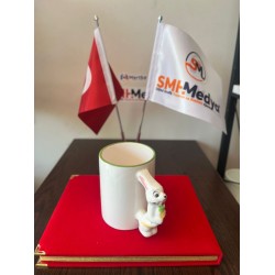 Seramik Tavşan Desen Saplı Kupa Bardak