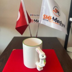 Seramik Tavşan Desen Saplı Kupa Bardak