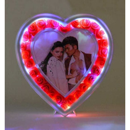Led Işıklı Güllü Kalp Fotoğraf Çerçevesi Led Işıklı Güllü Kalp Fotoğraf Çerçevesi